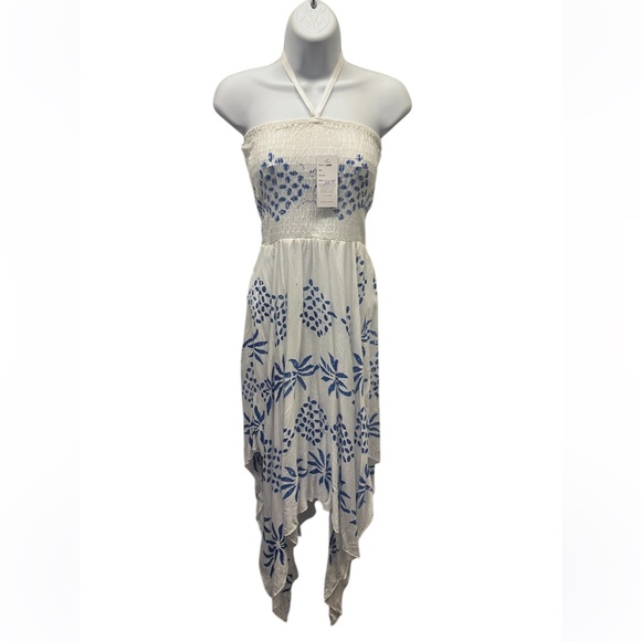 Dresses & Skirts - M/L. White and Blue Halter Dress.  TURQ01